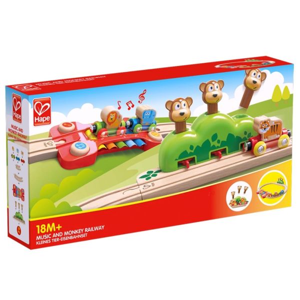 HAPE - RAILWAY ΞΥΛINO ΣΕΤ ΣΙΔΗΡΟΔΡΟΜΟΣ MUSIC & MONKEYS