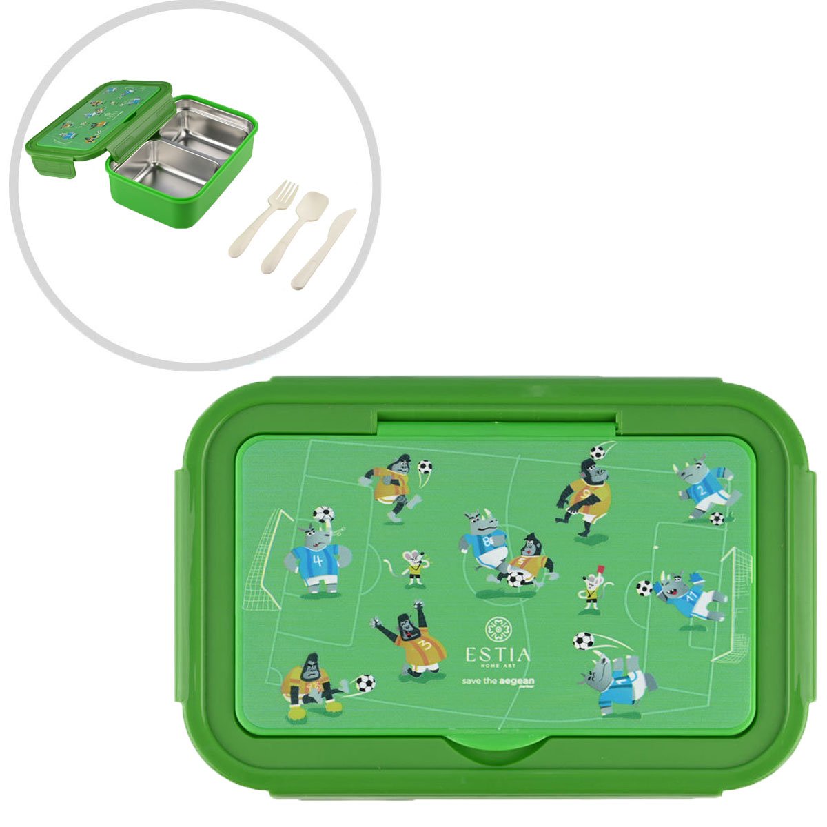 ESTIA ΠΑΙΔΙΚΟ ΦΑΓΗΤΟΔΟΧΕΙΟ SAVE THE AEGEAN 900ml ΜΕ 2 ΑΝΟΞ. ΘΗΚΕΣ JUNGLE KICK