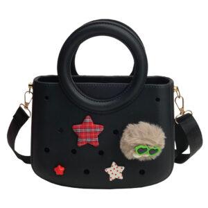 Cactus Τσάντα Βόλτας CROQBAG με διακοσμητικά pins 22x26εκ. Μαύρο